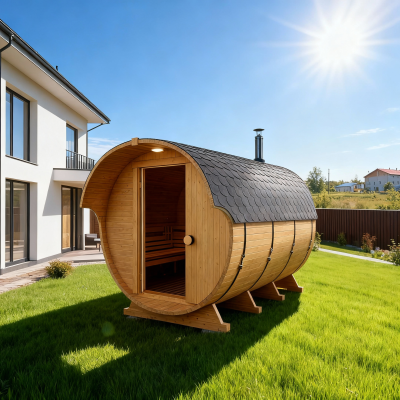 Oblo Barrel Sauna 3.0 m — Outdoor Wooden Sauna (4–6 persons)
